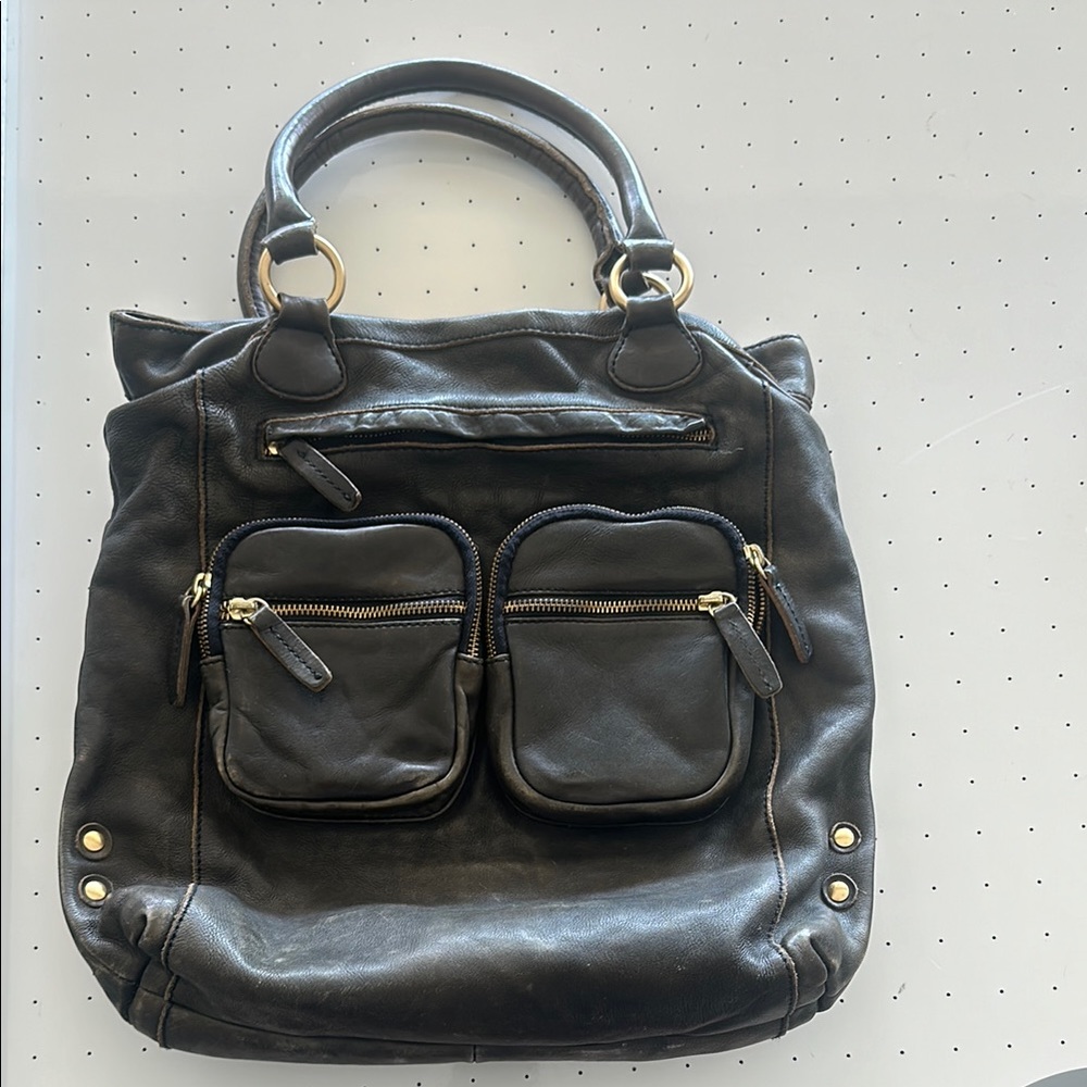 vintage JCrew double pocket leather tote